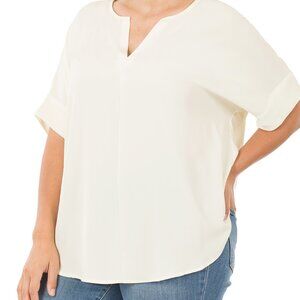 Zenana heavy woven span split neck short sleeve top